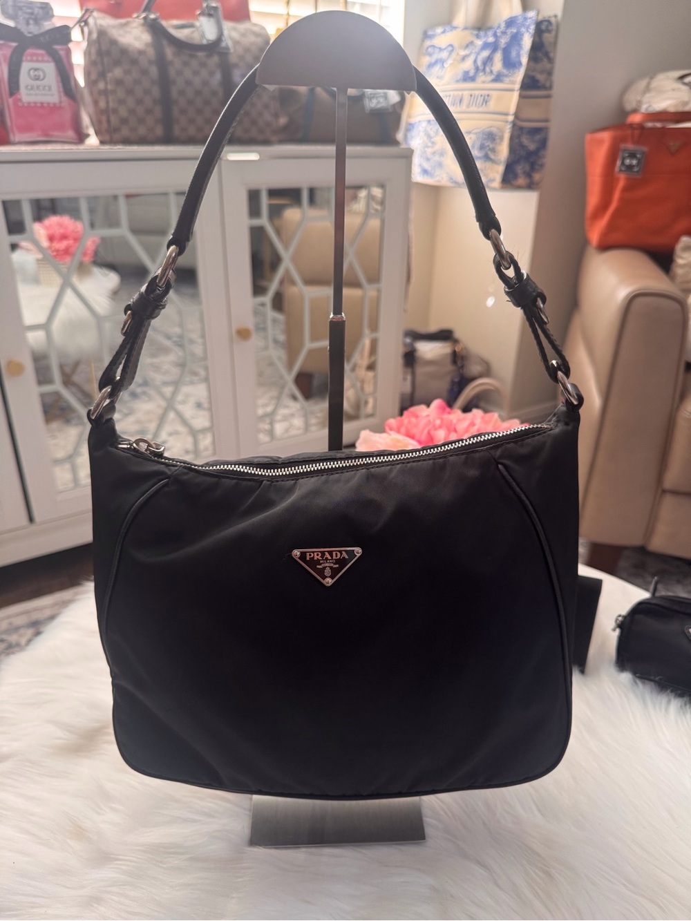 Prada Saffiano Leather & Tessuto Nylon Hobo Bag